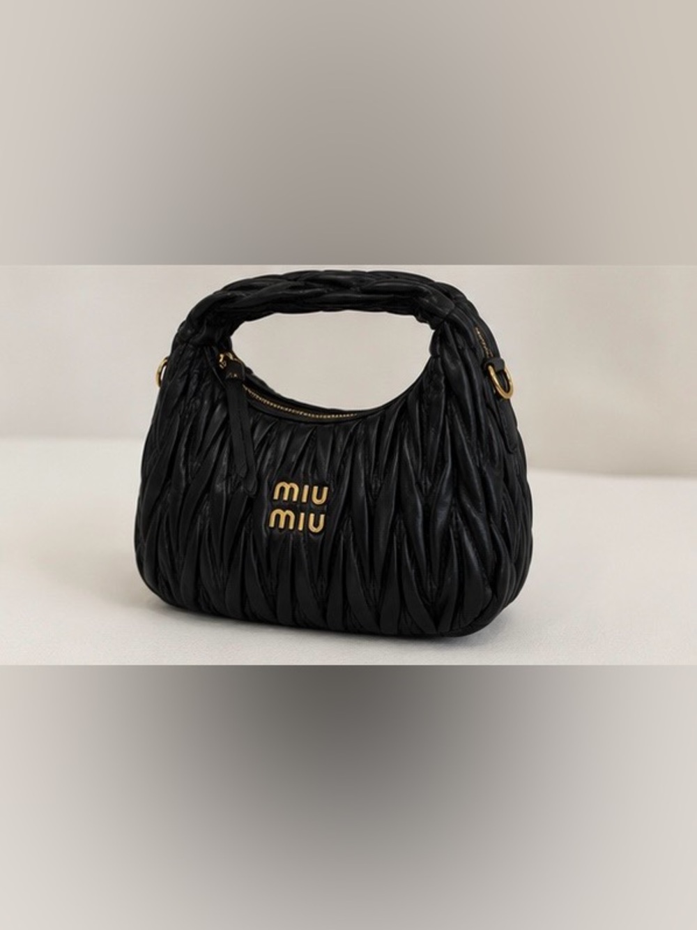 Miu Miu Black Matelassé Top-Handle Mini Bag with Gold Logo - Picture 5 of 7